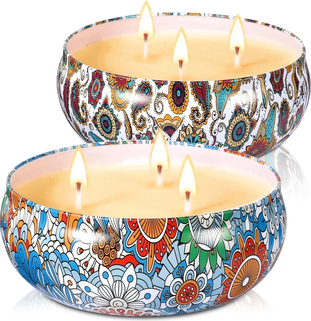 Bougie citronnelle 3 mèches cire naturelle, lot de 2 pots jardin Buiten