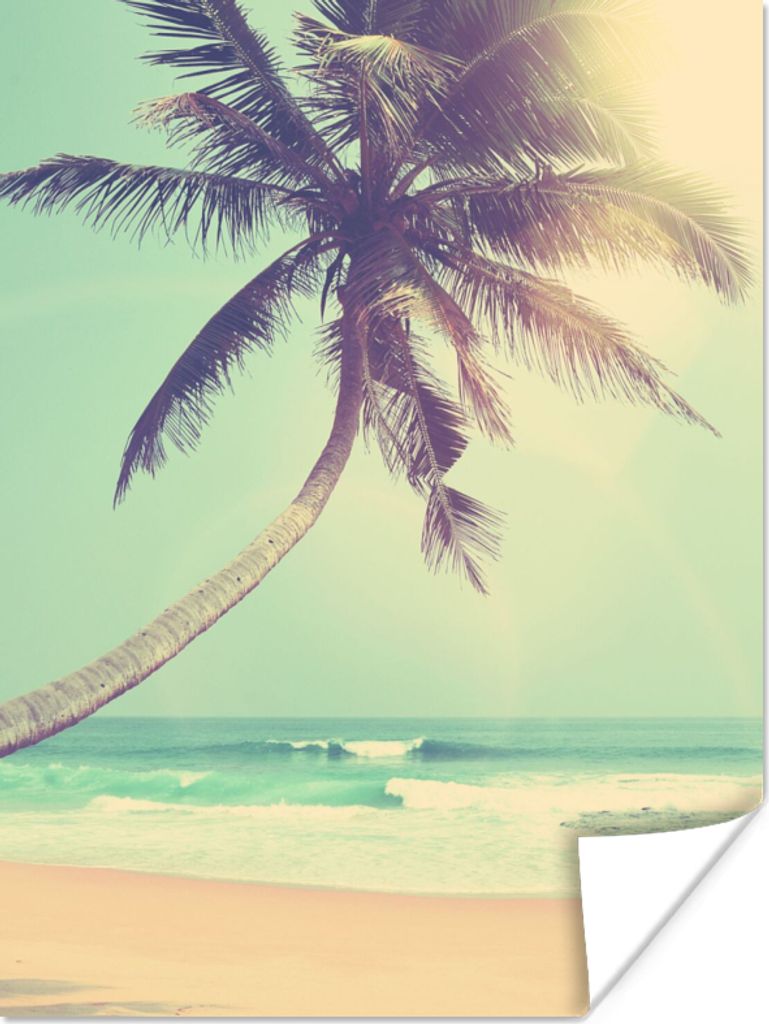 MuchoWow Poster Retro - Palme - Sonne - Sommer 60x80 cm - Schlafzimmer Dekoration