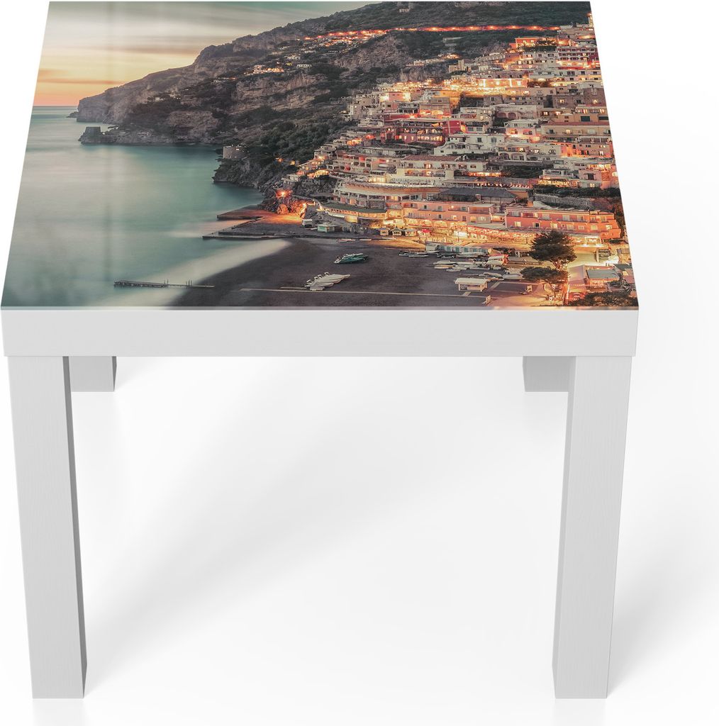 DEQORI Couchtisch 55x55 cm Weiß 'Amalfi Abendglanz' Glas Beistelltisch Glastisch modern