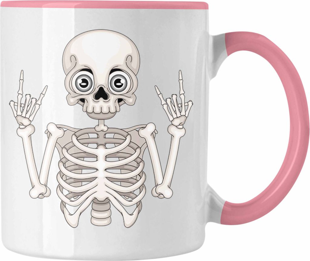 Trendation - Lustige Tasse Rock n Roll Fans: Tasse Skelett Geschenkidee (Rosa)