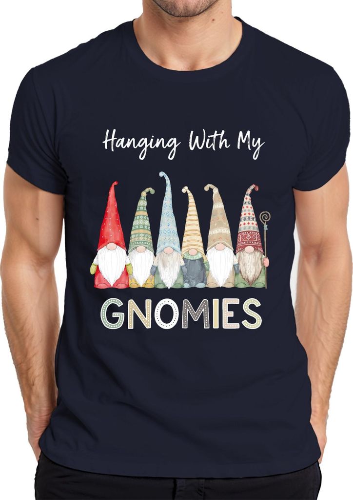 Hanging With My Gnomies Weihnachts Wichtel Zwerg Skandinavisch Herren T-Shirt, Navy, 3XL