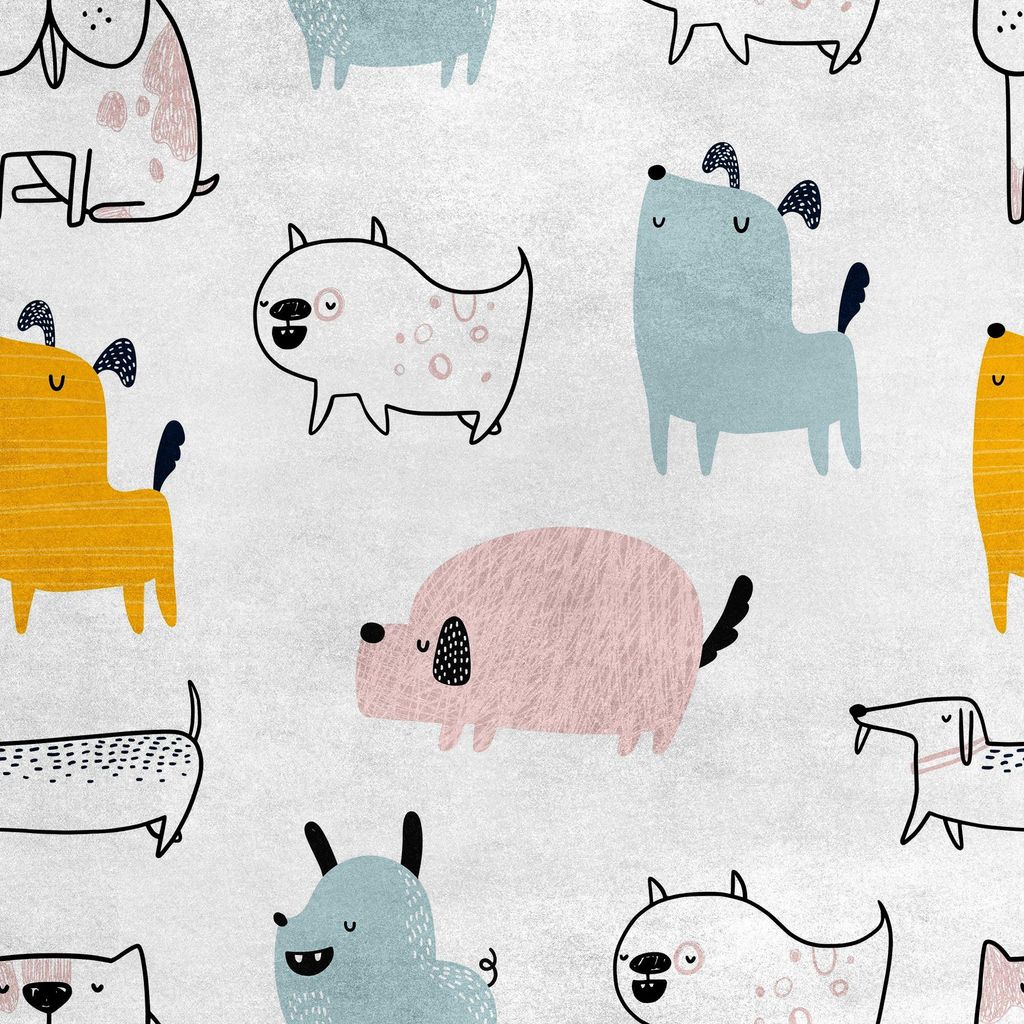 Royal Samt Stoff Polyester Zum Nähen - Motiv pastellfarbene Hunde