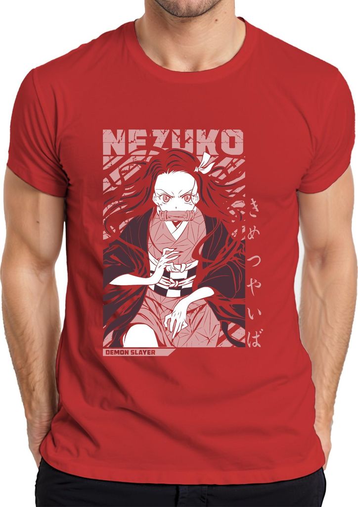 Nezuko Demon Slayer Kimetsu no Yaiba Anime Geschenk Cosplay Fan Herren T-Shirt, Rot, XXL