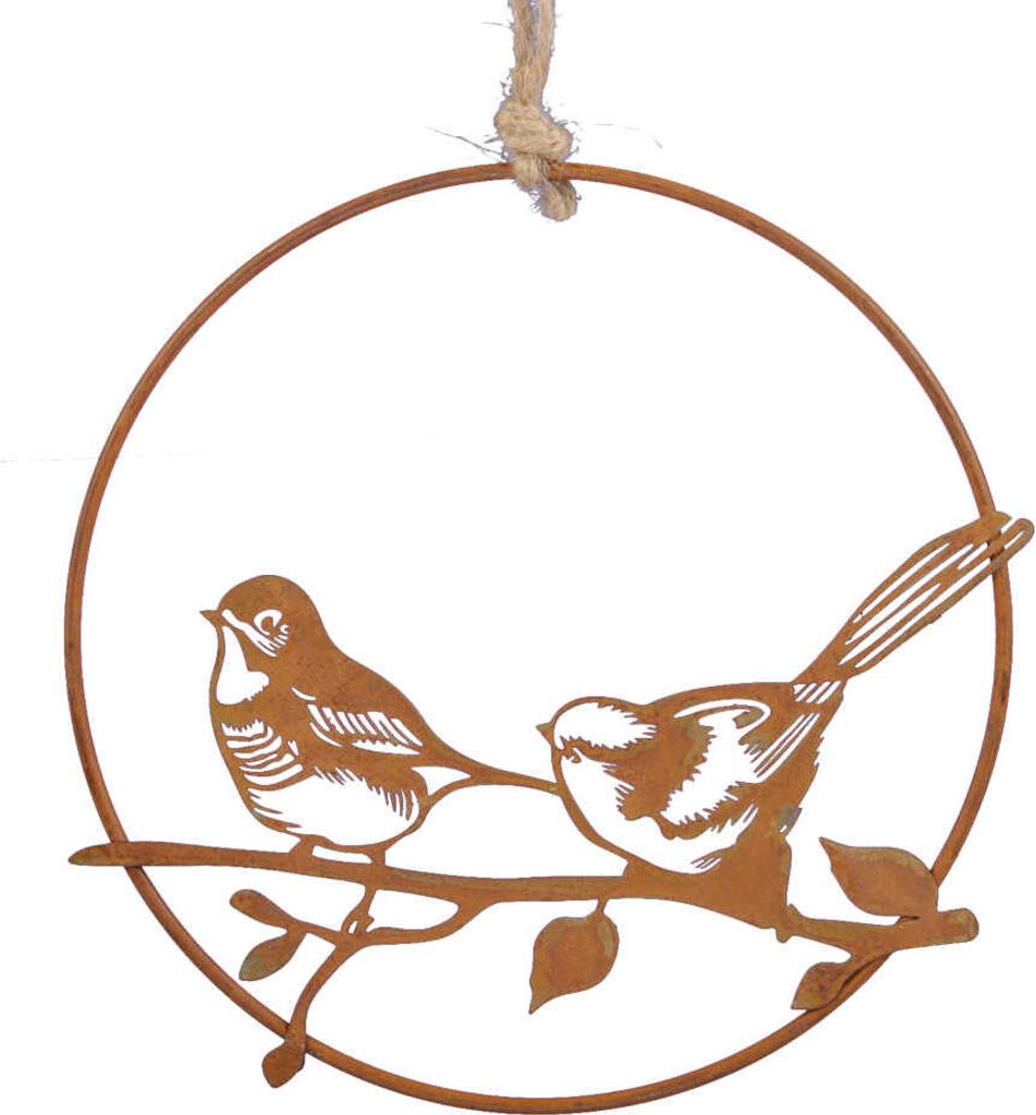 Hänger Vögel im Ring Ø17cm rost Metall Fensterdeko Produktbild 