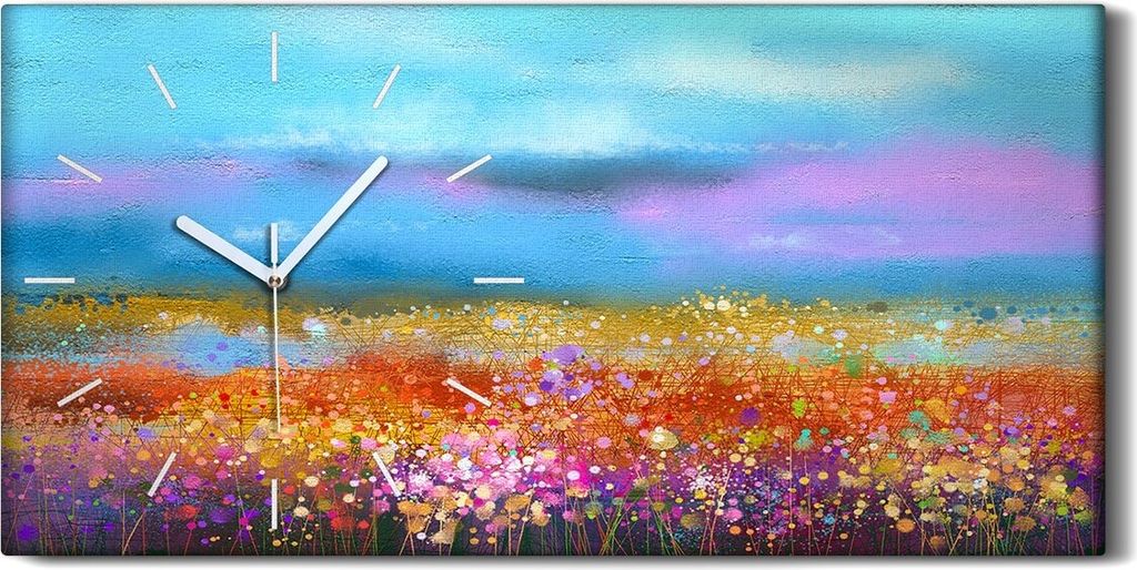 Wanduhr Uhr Wandbild Leinwand Geräuschlos 60x30 Abstrakte Kunst Blumen bunt - weiße Hände