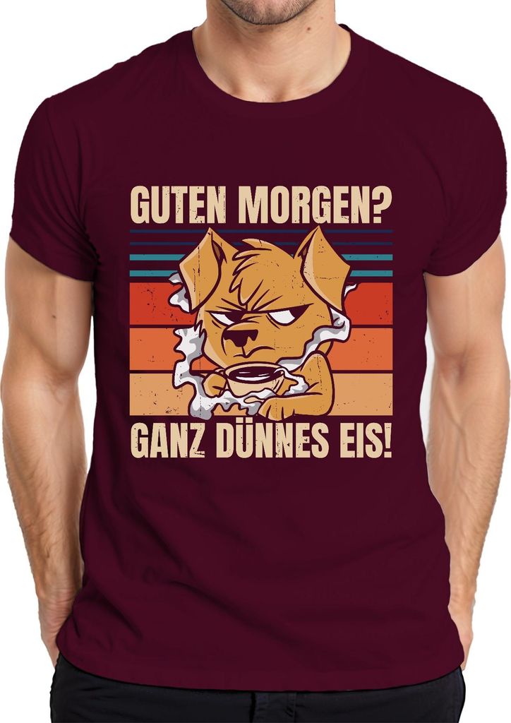 Guten Morgen? Ganz dünnes Eis! Morgenmuffel Kaffee Geschenk Hund Herren T-Shirt, Burgundy, XXL