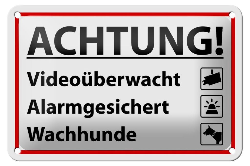 Blechschild Hinweis 18x12cm Achtung Videoüberwacht Alarm Produktbild 