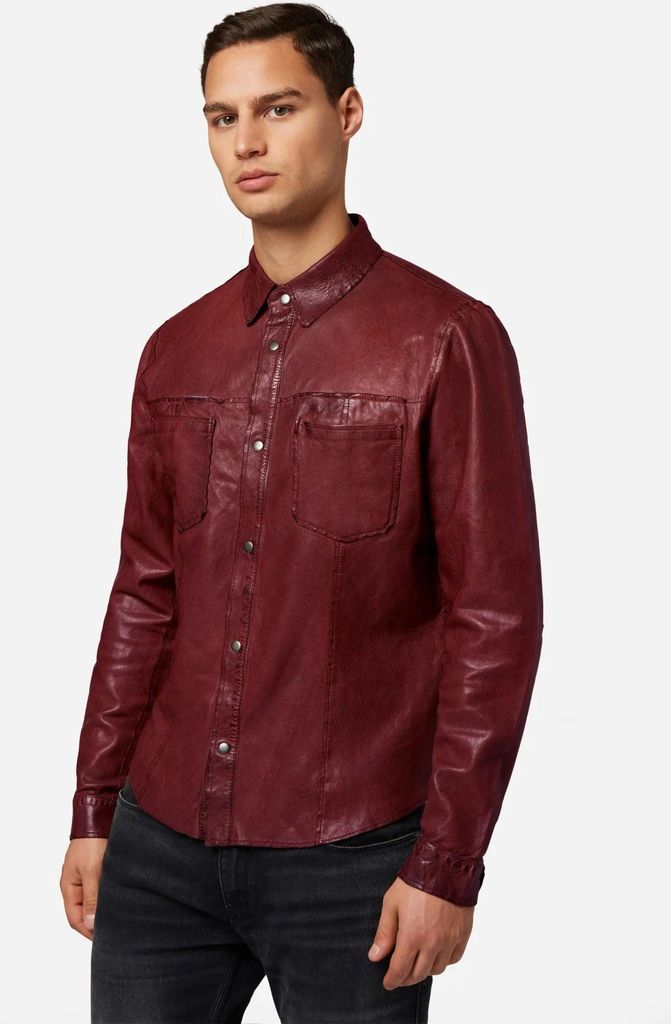 Lederhemd Reverse Shirt Roberto 2in1 Lammnappa – bordeaux / S
