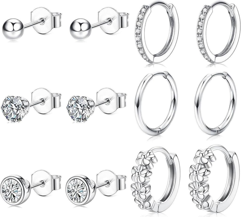 JeweBella 6 Paar Silber 925 Ohrringe Damen Mädchen Zirkonia Produktbild 