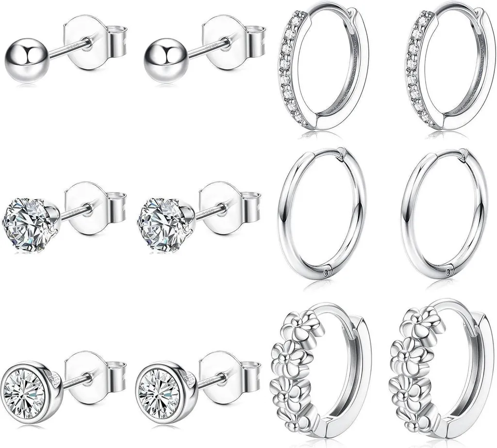 Parure Bijoux d'oreilles Argent 925 Hypoallergénique - 6 Pièces Chic