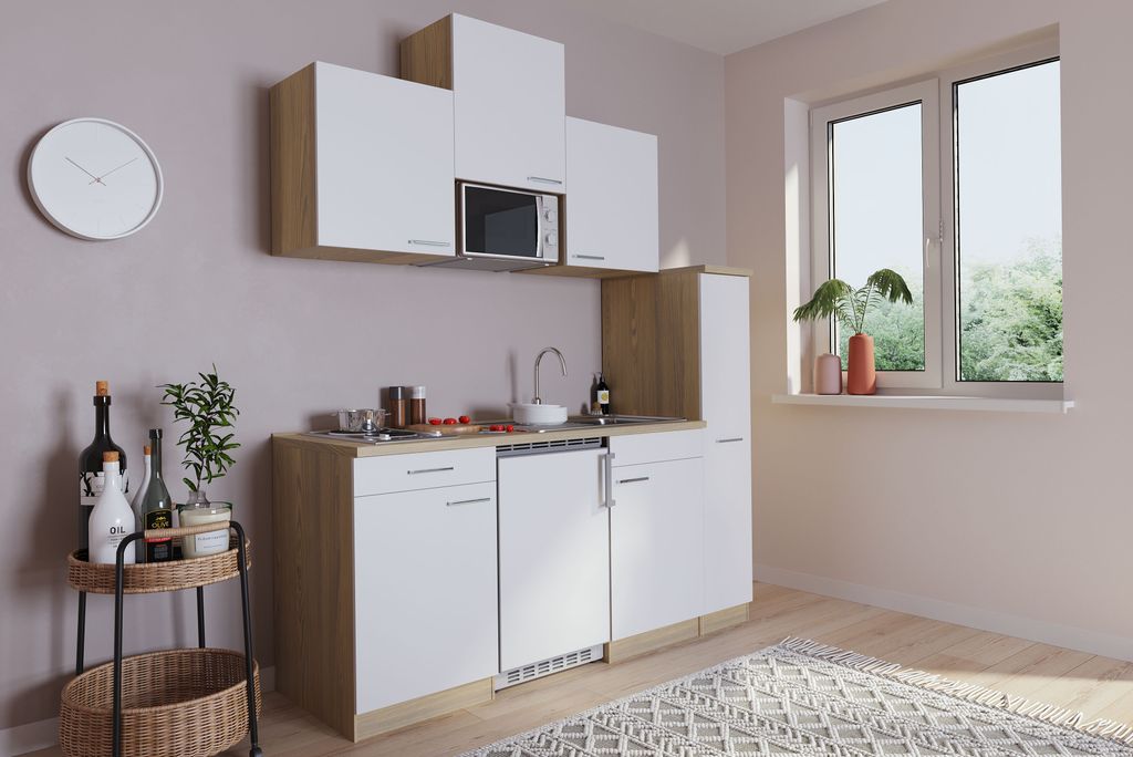 Küche Miniküche Singleküche Küchenzeile Eiche Weiß Luis 180 cm Respekta