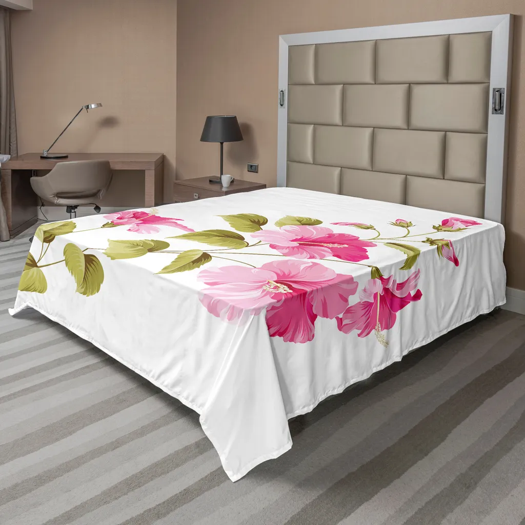 Drap de lit hibiscus doux et confortable 266 x 260 cm imprimé tropical
