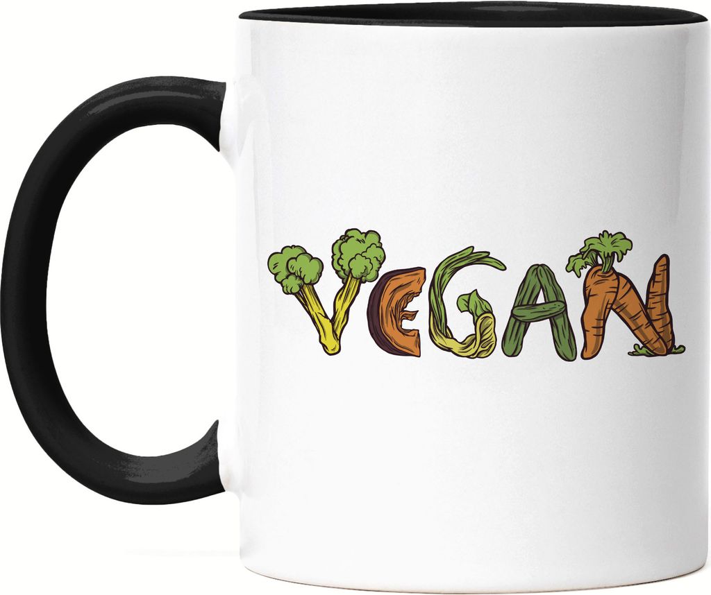 Vegan Tasse Schwarz Motiv Gemüse Pflanzen Plant-Based Vegane Ernährung Geschenkidee