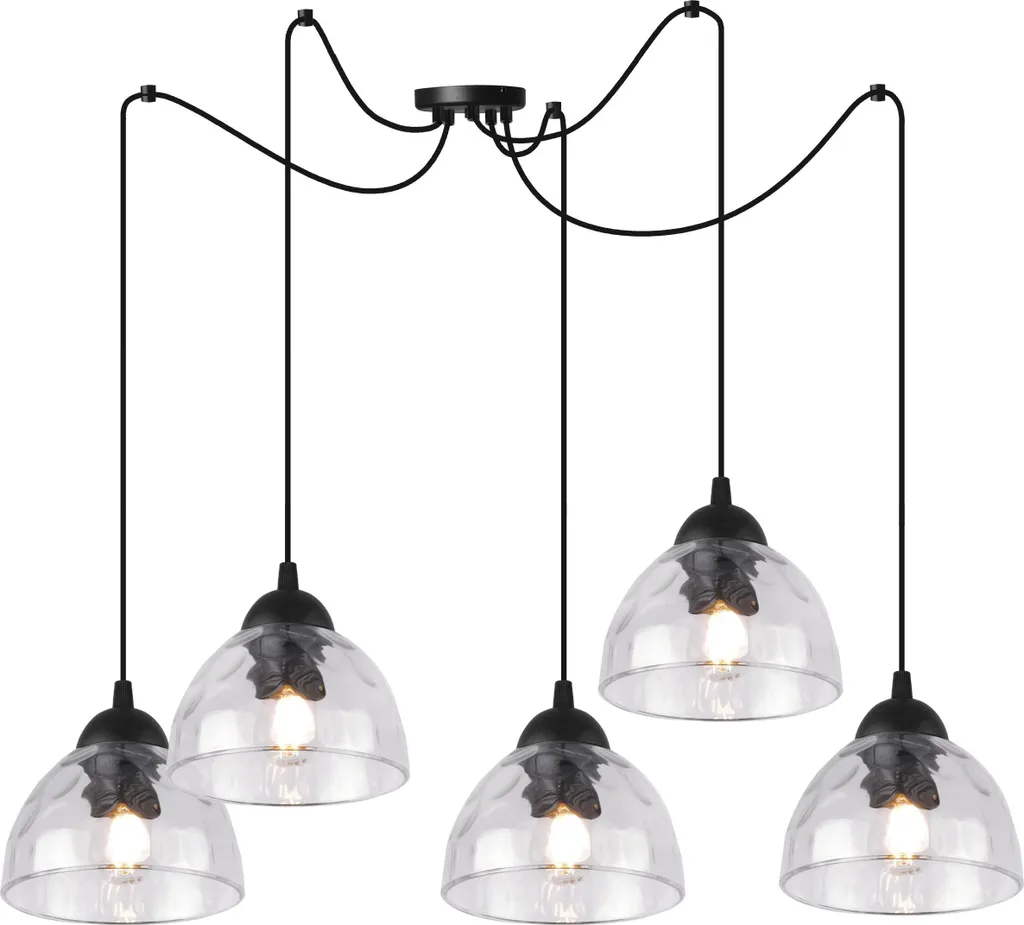 Suspension araignée 5 lampes Venice en verre transparent pour salon chic