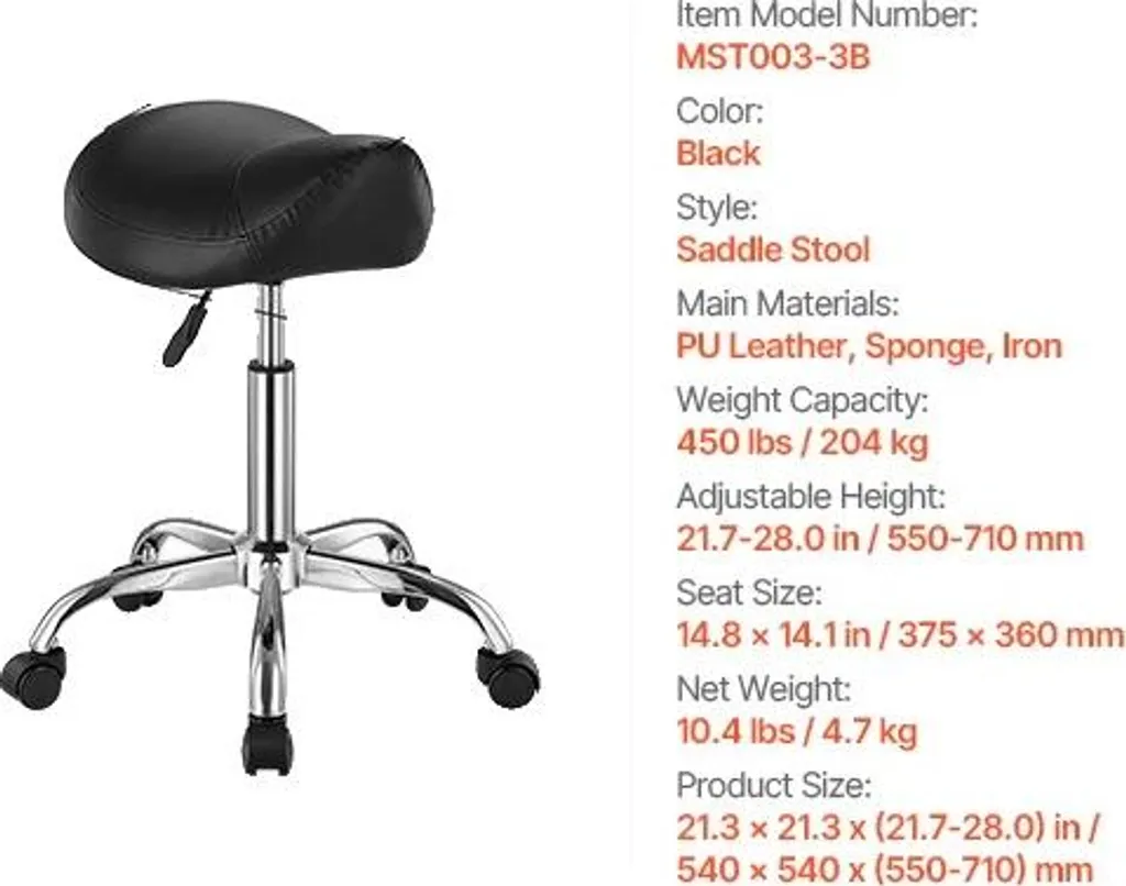 Tabouret selle ergonomique à roulettes - Siège de travail actif noir