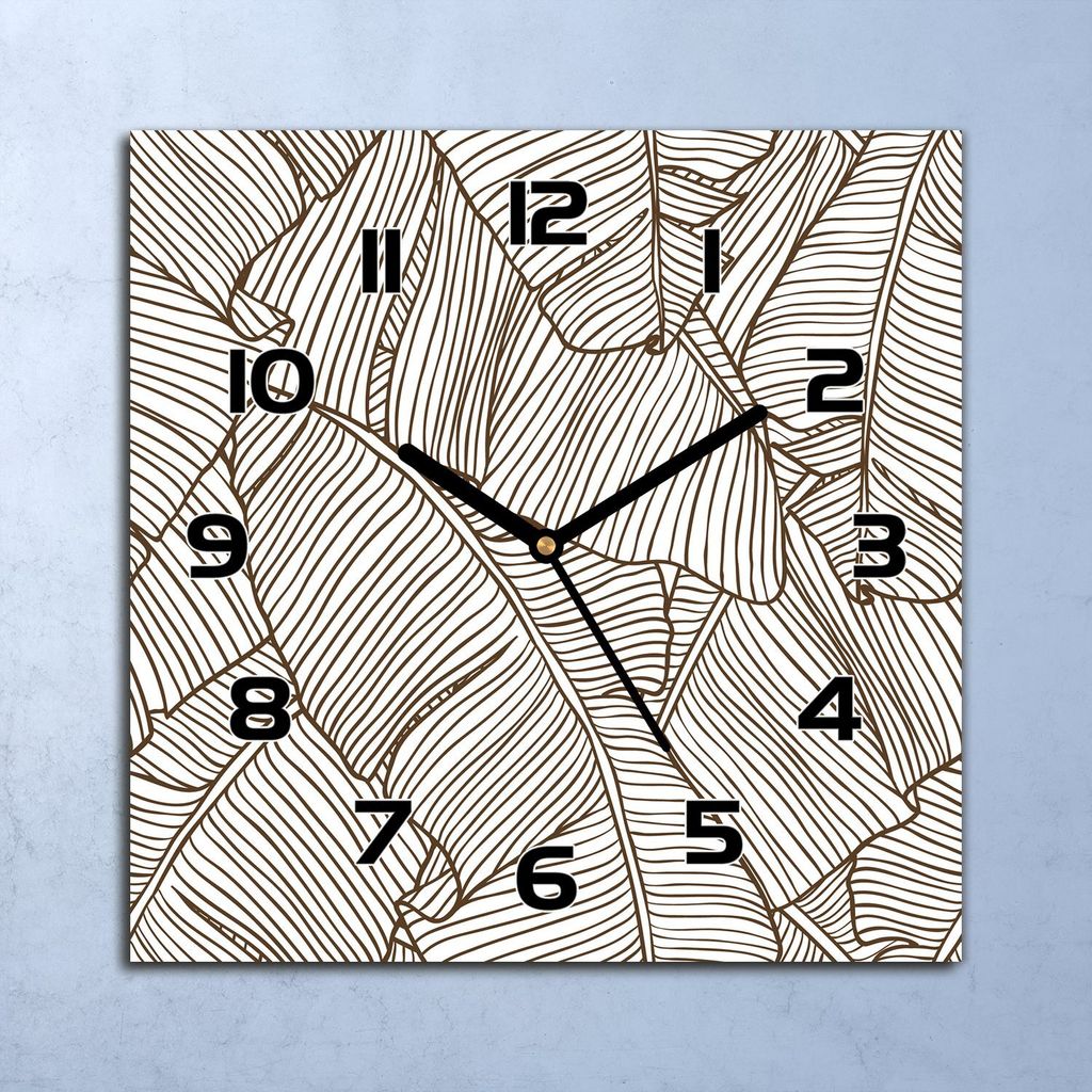 Wanduhr Echt-Glas-Küchenuhr Braune Blätter Quarz Lautlos 30x30 Deko Bilder