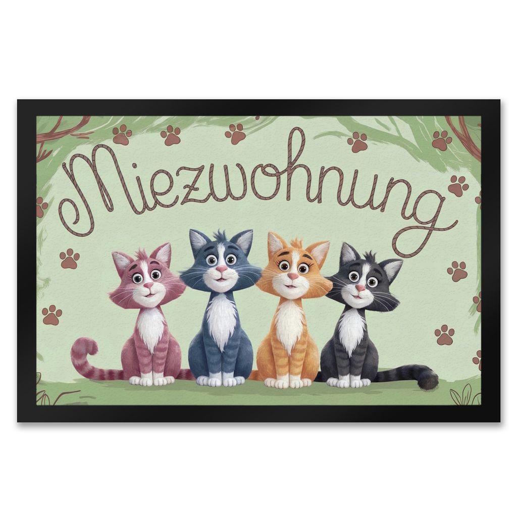 Vier farbige Katzen - Miezwohnung Fußmatte XXL in 50x75 cm