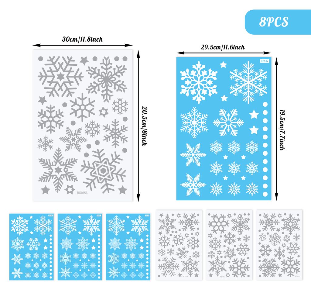 Weihnachts Fensteraufkleber Set - 9 Bögen Schneeflocken Winterdekoration
