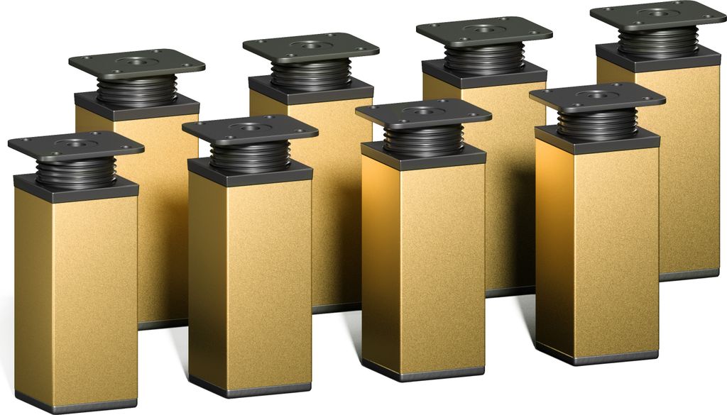 8er Set sossai moderne Möbelfüße in Gold 100mm höhenverstellbar Schrankfüße Sockelfüße