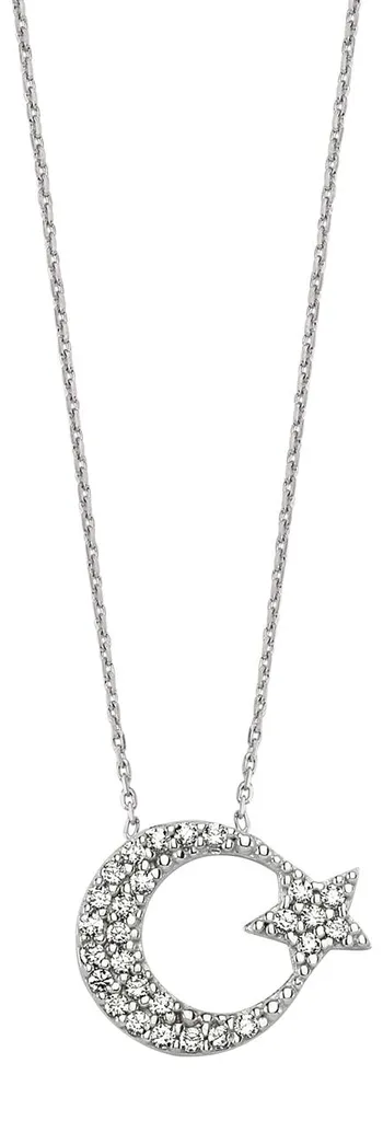Collier Argent Anti-ternissement : Lune et Étoile en Zirconium Brillant