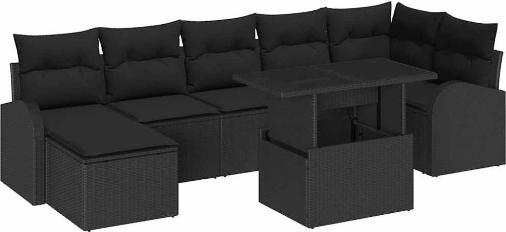 vidaXL Garten-Sofa-Set mit Kissen 8 pcs Schwarz