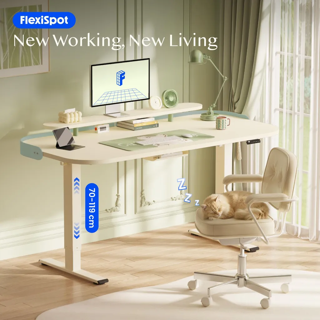 Bureau ergonomique pour télétravail FLEXISPOT E1 Pro blanc 120x80 cm