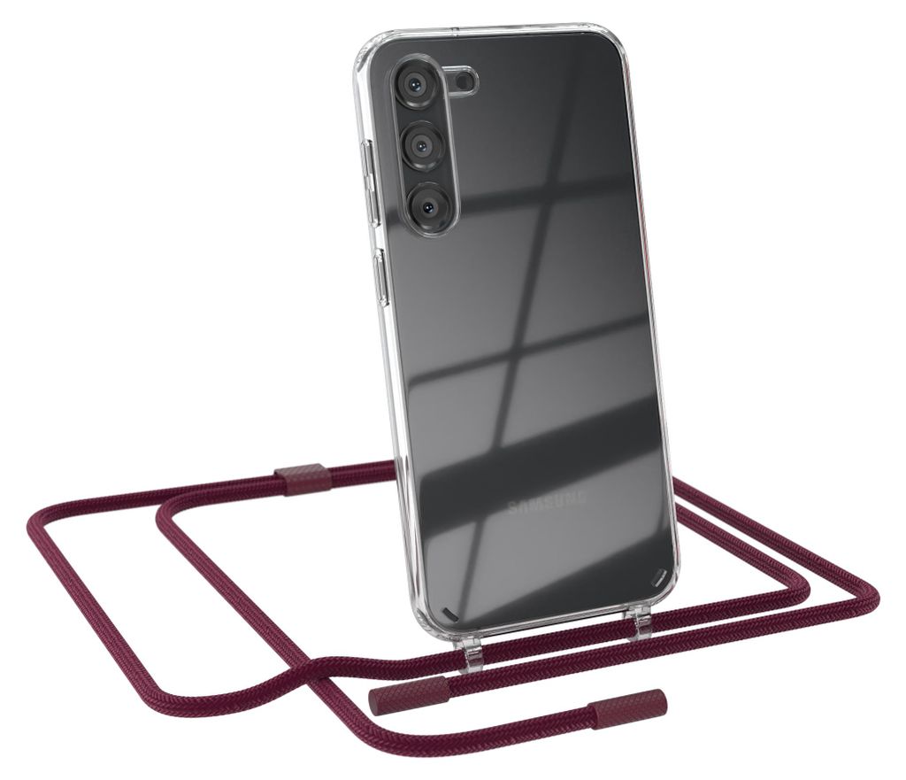 EAZY CASE Handykette für Samsung Galaxy S23 Plus, Clear Case aus Silikon, mit Umhängeband, abnehmbare Endstücke, Handyband in Rot