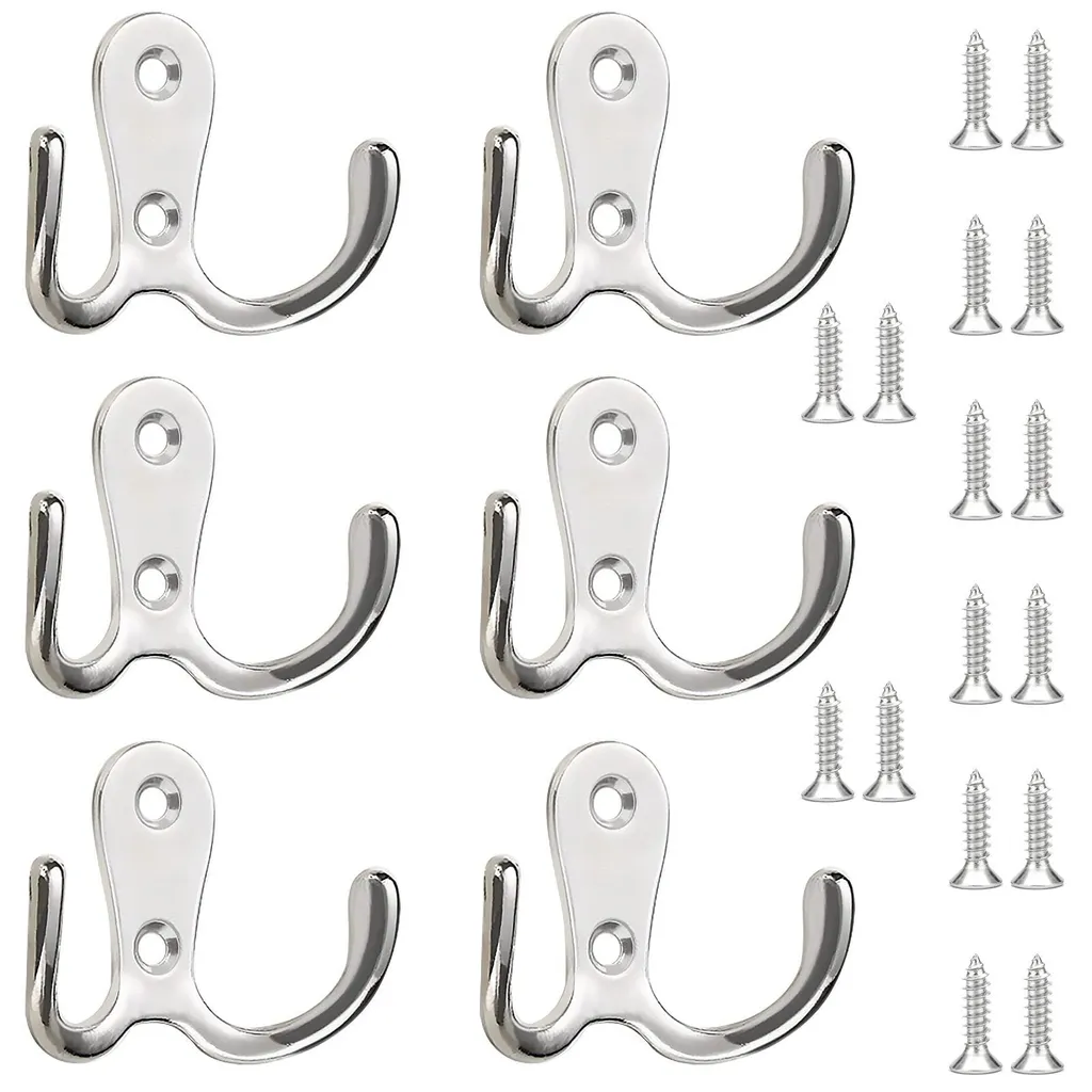 Lot de 6 porte-manteaux doubles argentés vintage avec 16 vis de fixation