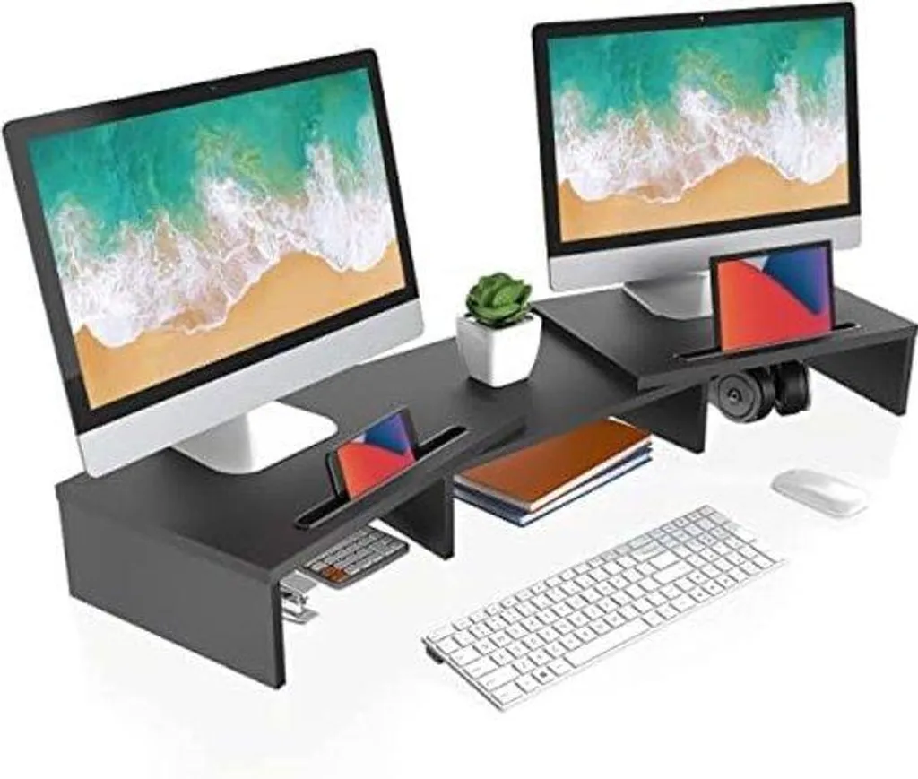 Réhausseur d'écran bois extensible pour double moniteur pivotant 111cm