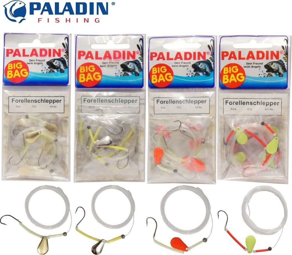 6 Forellenschlepper Forellenhaken Forellen Spinner , Größe:10, Farbe:Fluo Gelb