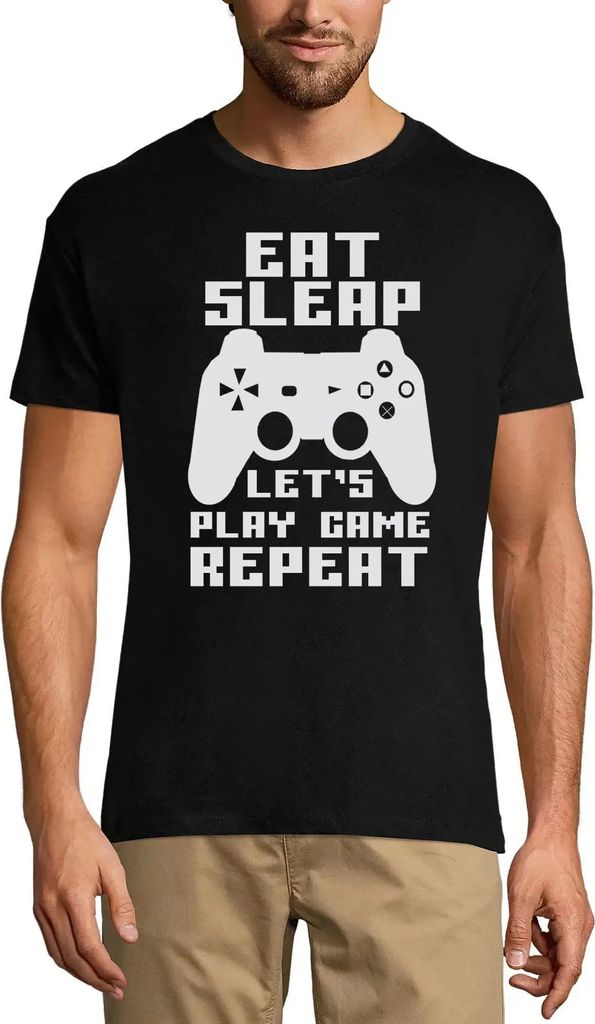 Herren Grafik T-Shirt Essen Schlafen Spiel wiederholen Gamer – Eat Sleep Game Repeat Gamer – Öko-Verantwortlich Vintage Jahrgang Kurzarm Lusti...