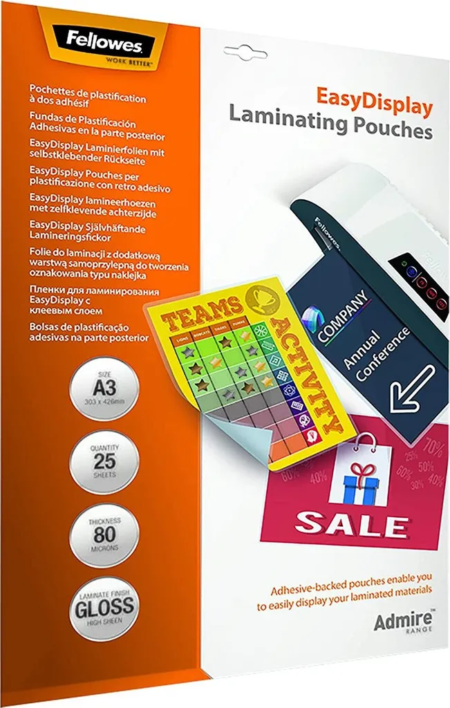 Pochettes à plastifier Fellowes A3 160 microns autocollantes - 25 unités