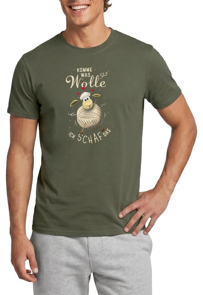 Spreadshirt Komme was Wolle, ich Schaf das Motivation Männer T-Shirt, XL, Militärgrün