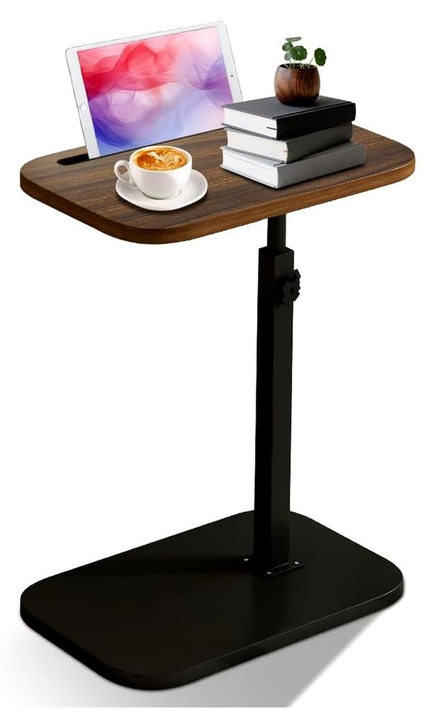 C-förmiger Beistelltisch, 360° drehbar und höhenverstellbar, Sofatisch für Wohnzimmer, Schlafzimmer und kleine Räume (Nussbaum)