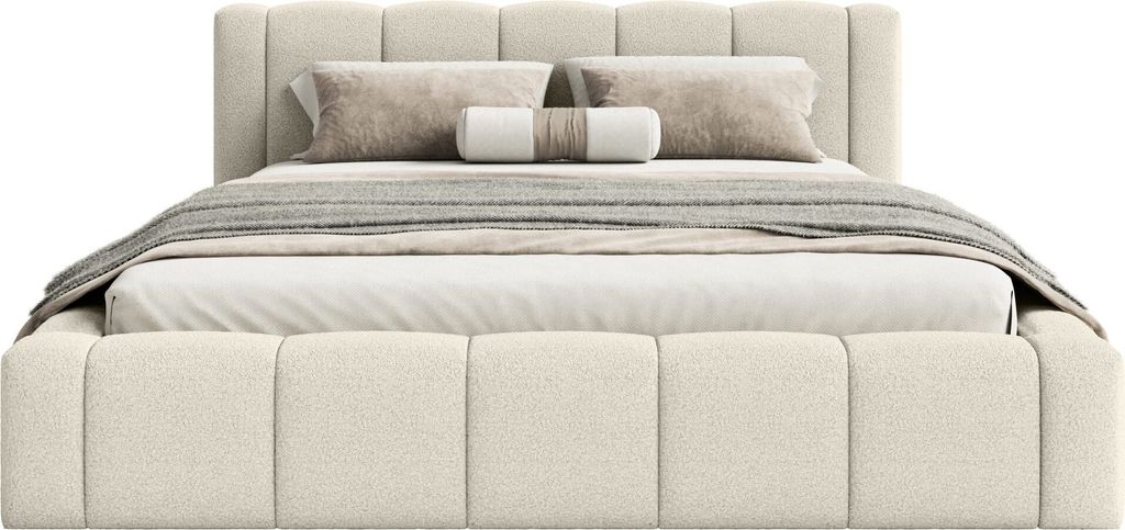 FEDVE Polsterbett Nedi aus Bouclé-Stoff 200x200 cm, Beige