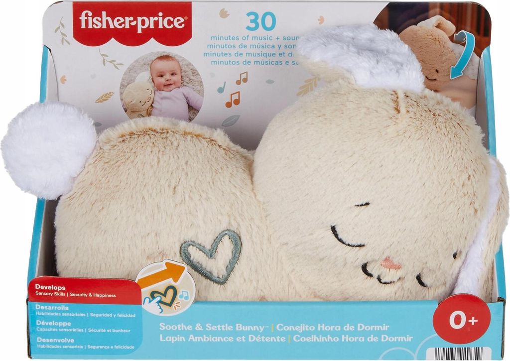 Fisher-Price Schlummer Häschen - tragbares Plüschspielzeug mit Musik und Licht für Neugeborene, Baby Spielzeug ab Geburt, Babyparty und Neugebor...