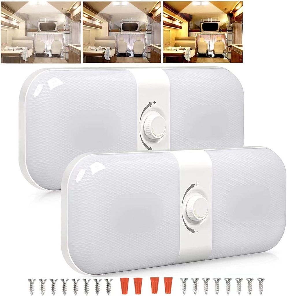 2x Ultradünner 10W 12V 180 LED Wohnmobil Lampen Deckenleuchte mit Dimmschalter Innenraumleuchte, Dimmbar Dach Lichter Für DC 12-24v Auto LKW Wohn...