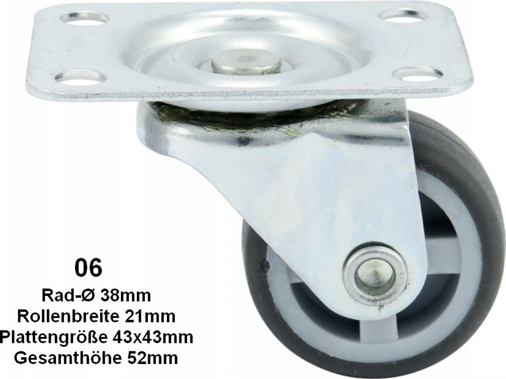Möbelrollen Lenkrollen 06 Transportrollen Kastenrolle Rolle Gummi Gummirolle Ø-38mm
