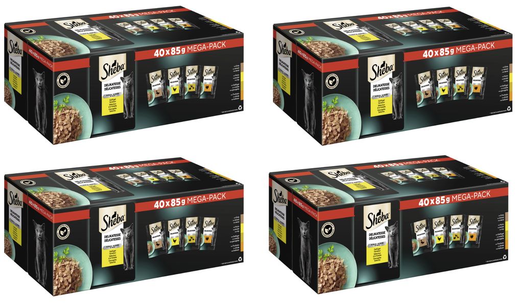 SHEBA Portionsbeutel Mega-Pack Multipack Delikatesse in Gelee Geflügel Variation 4 x 40 x 85g