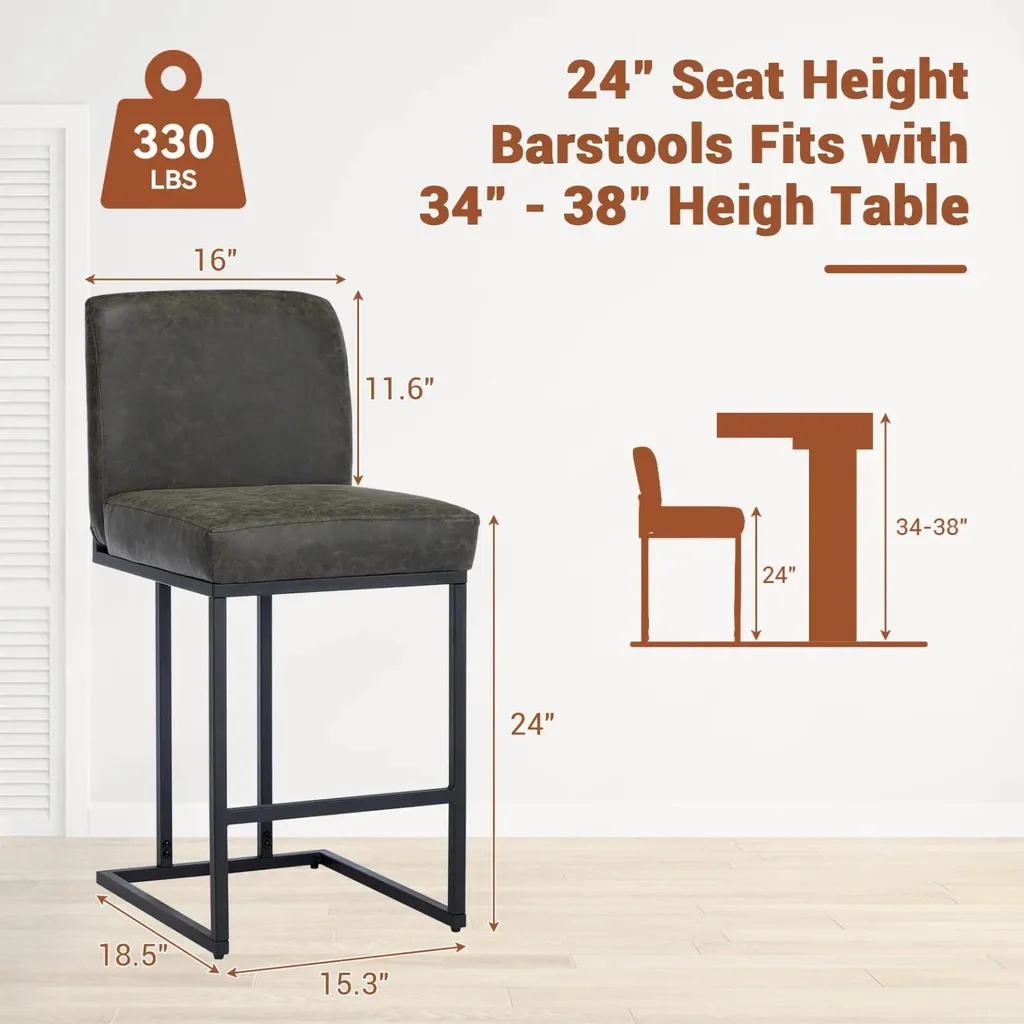 Chaise de bar moderne grise avec dossier et structure métal design - 2