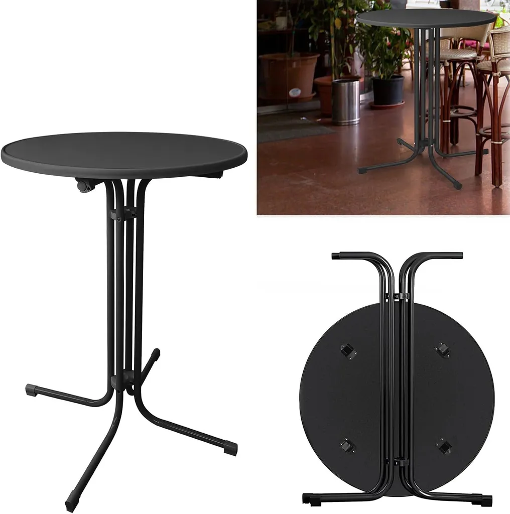 YUENFONG Table de bistrot pliante Ø 80 cm en aluminium Noir 110 cm haut