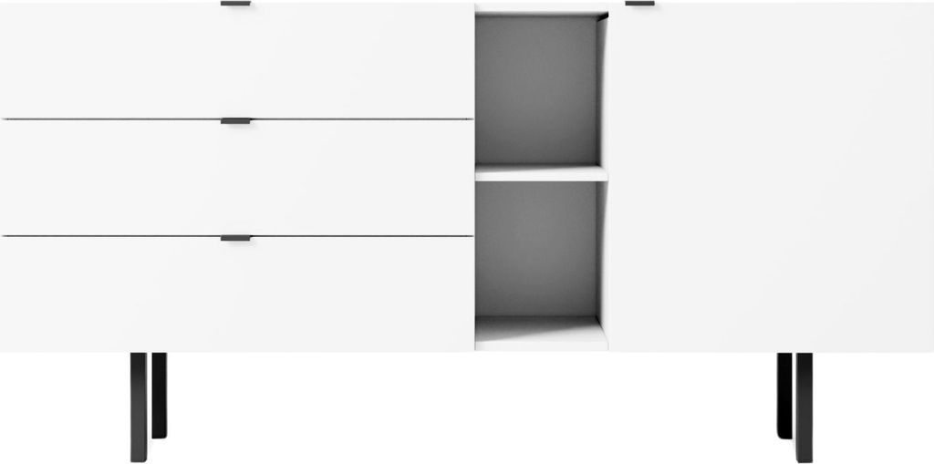 MYWAY Moderne Kommode mit Schubladen / Minimalistische Kommode auf Metallbeinen / Weiß / 160 CM