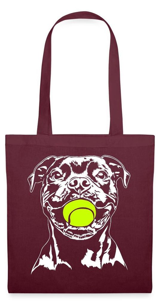 Spreadshirt Stafford Bull Terrier Mit Tennisball Stoffbeutel, One size, Burgunderrot