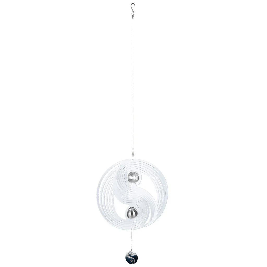 Carillon Éolien Mobile de Jardin Yin Yang Blanc en Acier Inox 108 cm