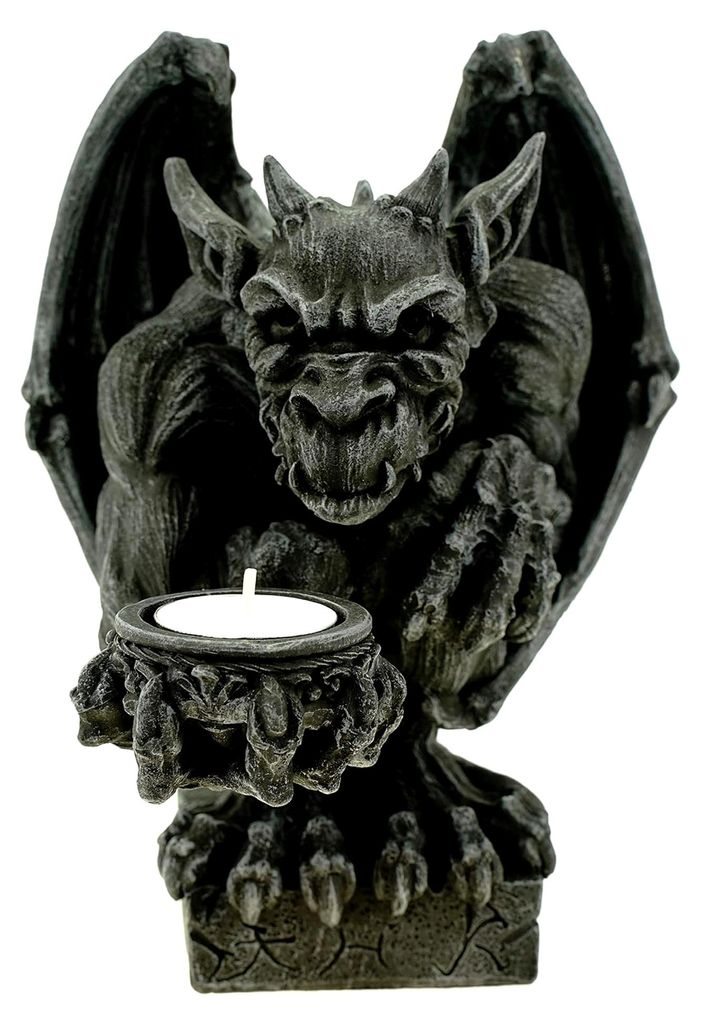Gargoyle Teelichthalter mit Flügeln Figur 21 cm Handgefertigter Deko-Teelichthalter aus Polyresin – Gothic Statue für Haus, Terrasse und Garten
