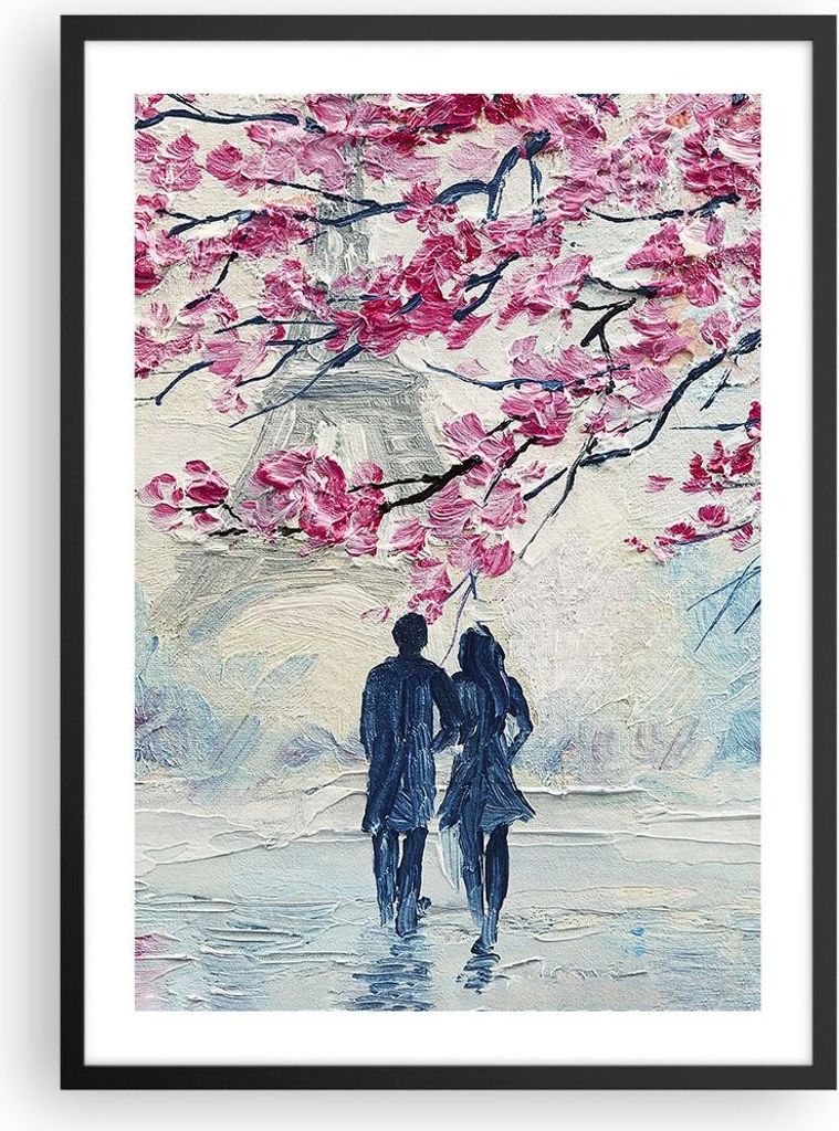 Gerahmtes Poster - Schwarzer Rahmen - Paar Paris Baum - 50x70 cm - Wand Bild - Wanddeko - Wandbilder - Kunstposter - Wandposter - Bilderrahmen - Bi...