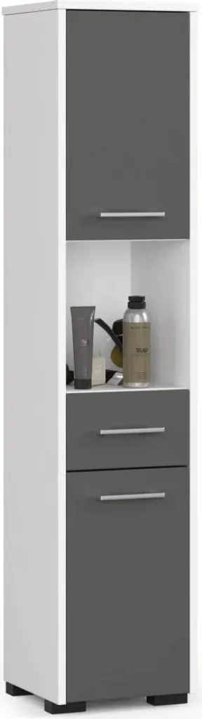 Meuble de bain MERALYA bicolore blanc gris avec tiroir à fermeture douce