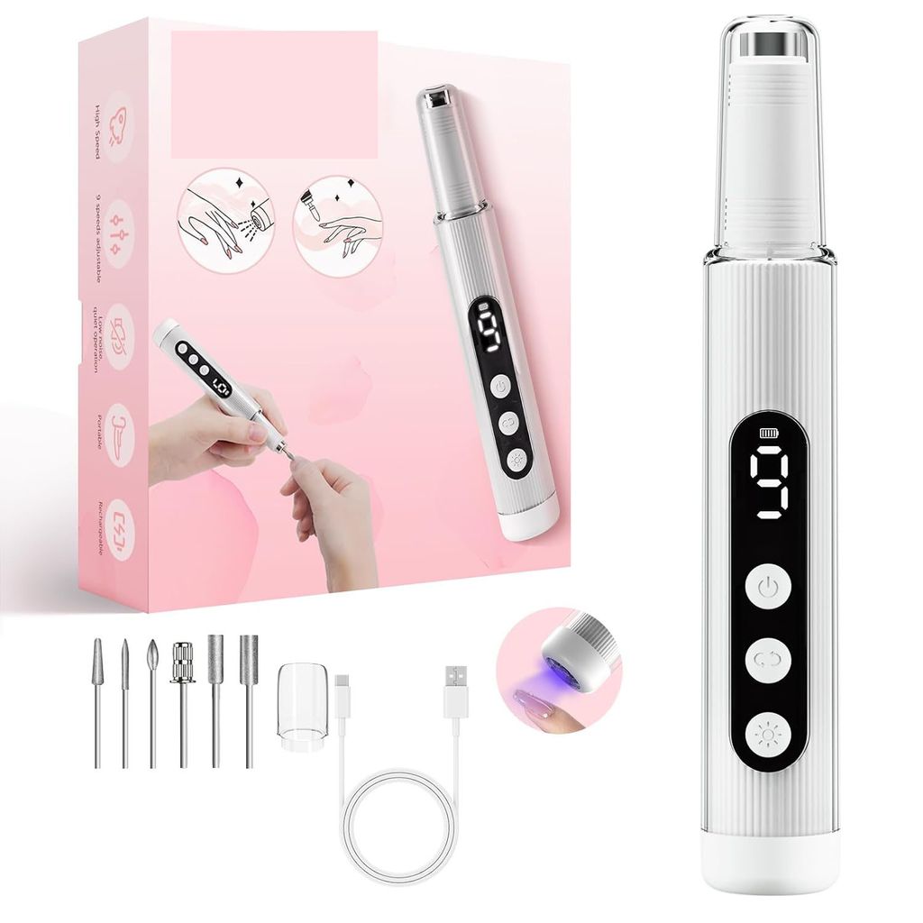 Elektrische Nagelfräser Kabellos 30000 u/Min, Professionell 2 in 1 Maniküre Set Wireless Nail Drill + UV Lampe für Gelnägel, Nagelfeile Elektrisch