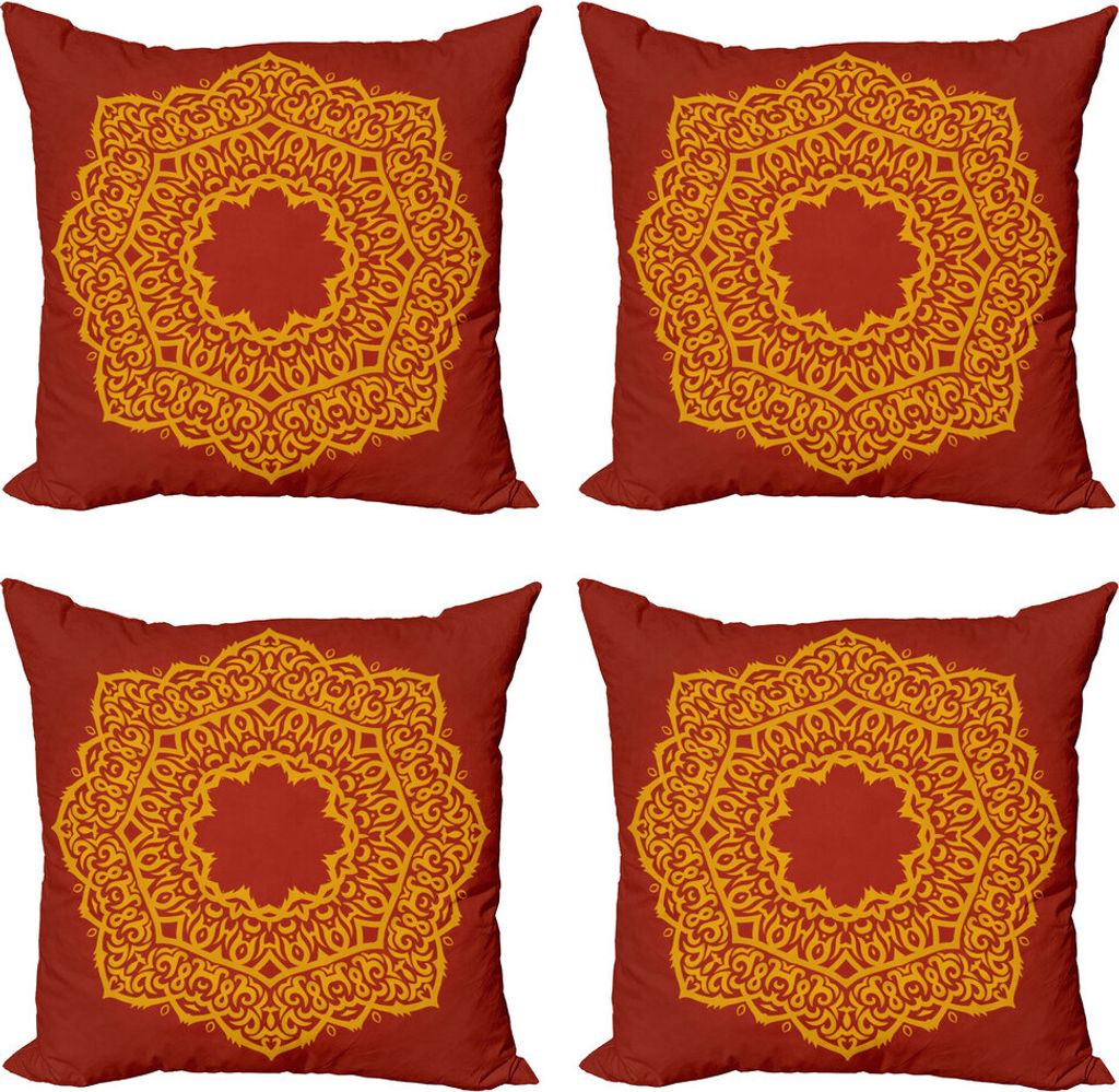 ABAKUHAUS Mandala Kissenbezug Set (4 Stück), Aztec Artanstrich Vivid, Moderner Doppelseitiger Digitaldruck, 45 cm x 45 cm, Dunkelgelb und Paprika
