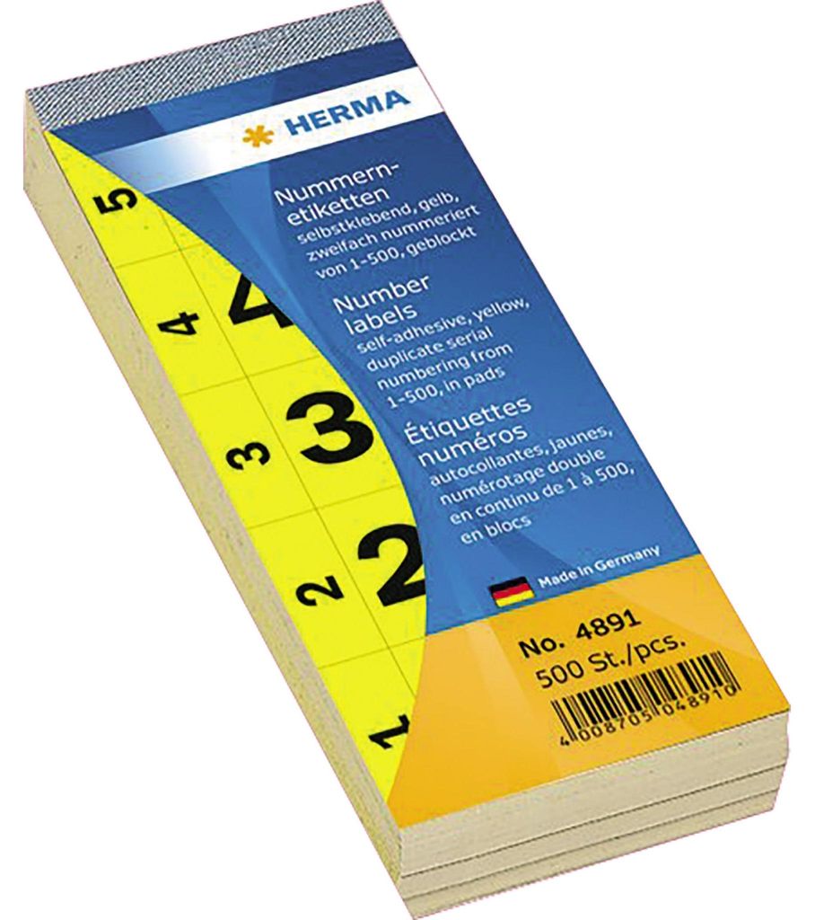 HERMA Nummernblock selbstklebend 28 x 56 mm gelb 1-500 100 Blatt pro Block